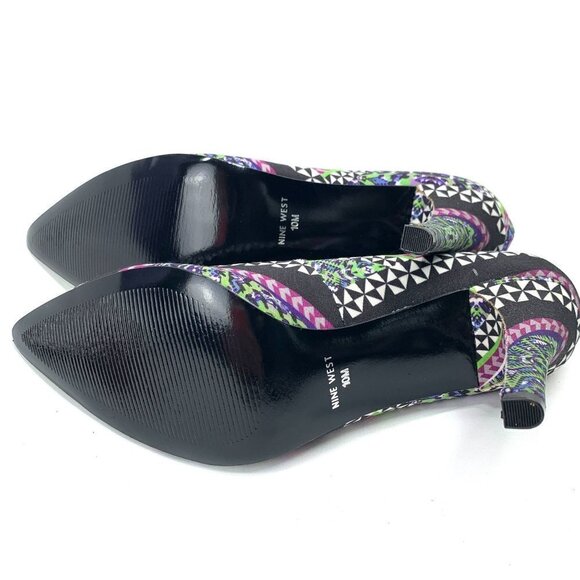 Nine West Abstract Print Fabric Gwendle 2 Stiletto Heels Black/Green/Purple Sz10 - Picture 8 of 9